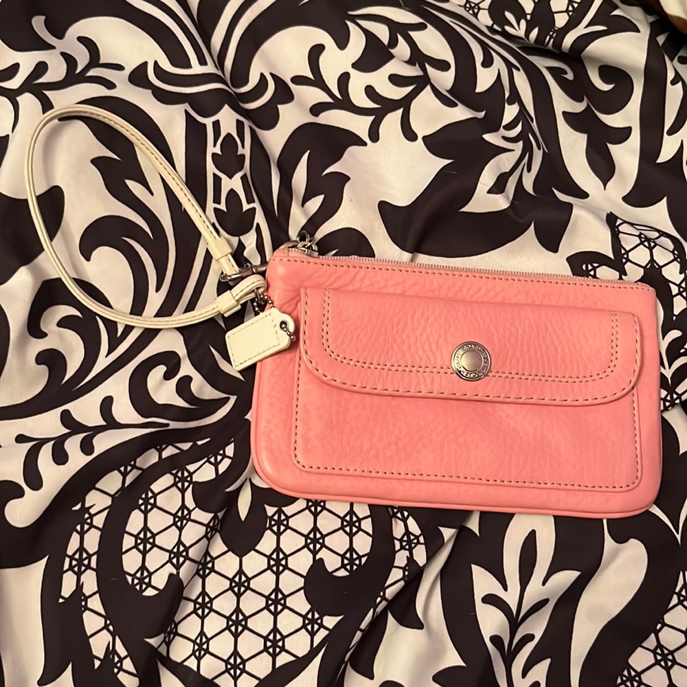 Baby pink & white coach wristlet